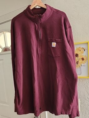Carhartt Burgundy Half-Zip Chest Pocket Pullover Sz 3XL (Flawed) Workwear